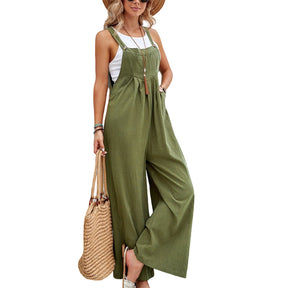 Gardaly Strap-Button Wide-Leg Sleeveless Jumpsuit