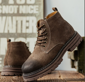 Men’s Waxed Suede Trail Work Boots – Vintage Finish, Leather-Lined Comfort